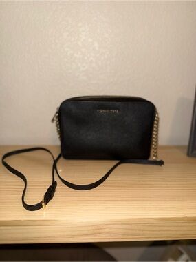 Michael Kors Black Crossbody with Gold Chain Detail